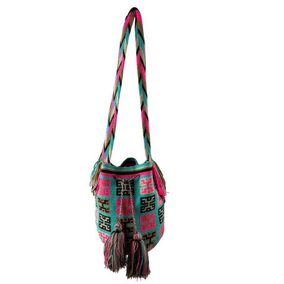 Wayuu Tribe Handbags - Wuitusu Columbian Handmade Wayuu Mochila Crossbody Bucket Bag Tassels Colorful